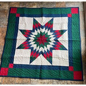 Vtg Handmade Hand Embroidered Star Of Bethlehem Tapestry Quilt Wall Hanging 41"